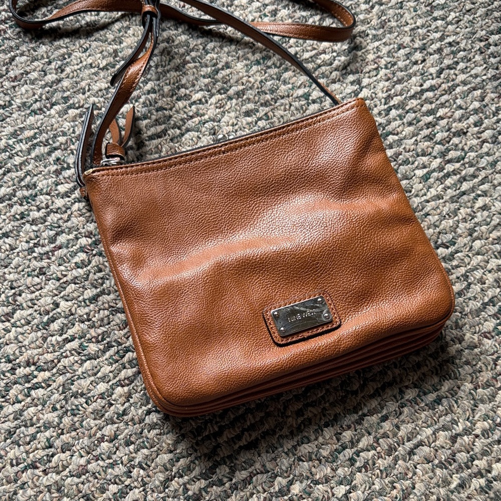 Nine West Brown Leather Triple-Compartment Crossbody